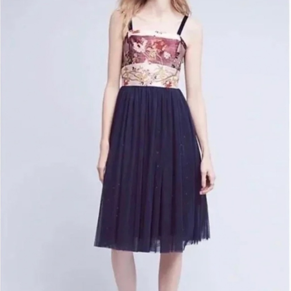 Moulinette Soeurs Anthropologie Floral Brocade Tulle Sparkle Strapless Dress